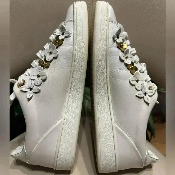 Louis Vuitton Leather Frontrow Blossom Floral Embellished LowTop Sneakers Size37